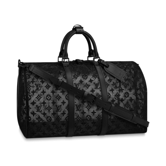 Louis Vuitton Keepall Bandouliere 50 Monogram Mesh Black See Through Travel Bag - Picture 1 of 10